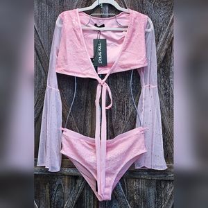NWT DOLLS KILL Club ExxDazed Dreamer Sequin Wrap Top and Bottom SET